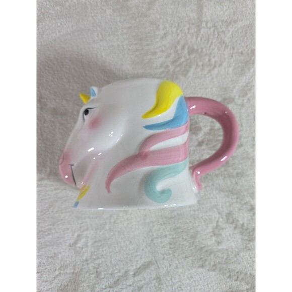 Unbranded Other - Unbranded Novelty Unicorn Mug 12/14 oz Handled White Unicorn Rainbow Mane Crazed